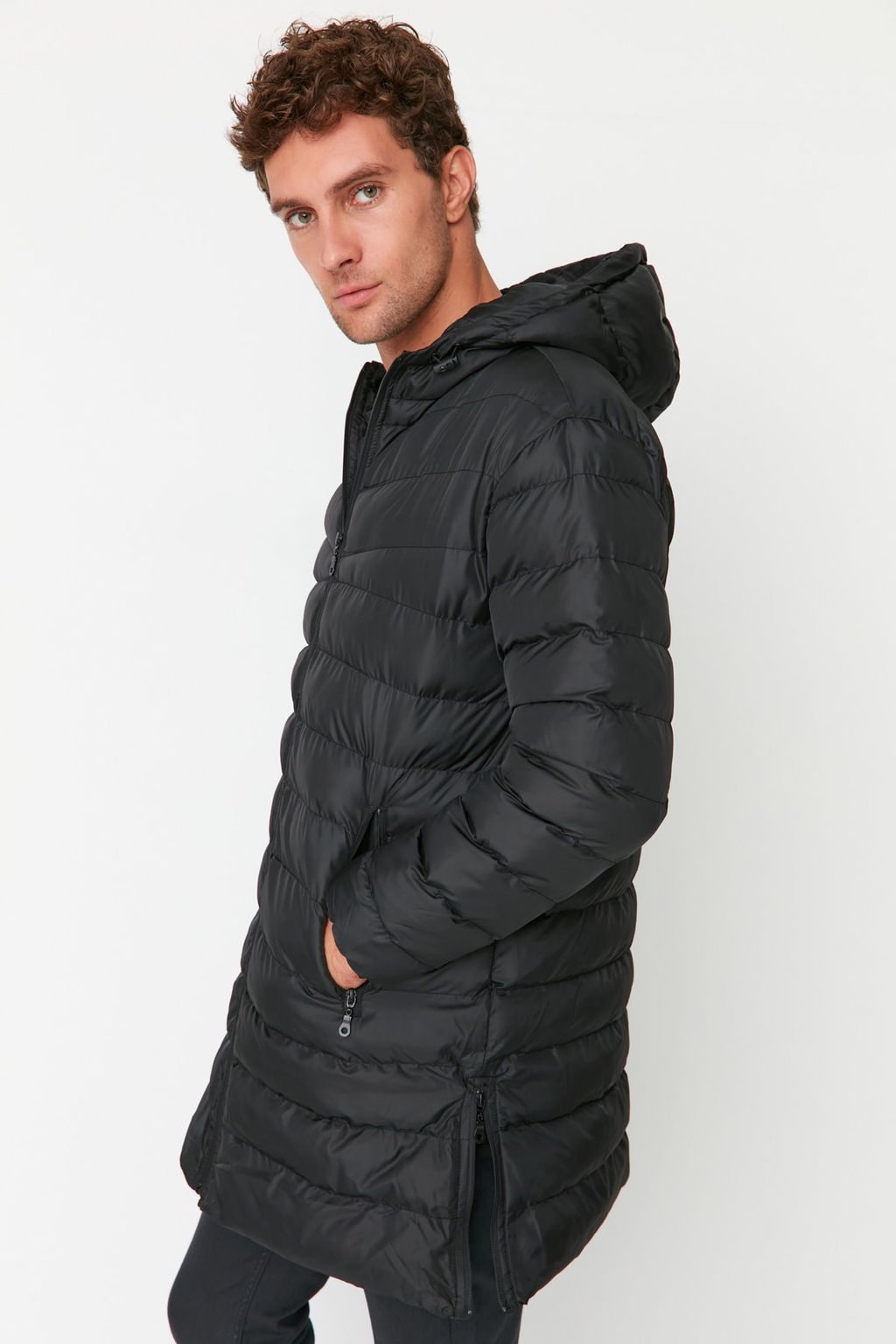 TRENDYOL MAN Siyah Regular Fit Yan? Fermuarl? Ruzgara Dayan?kl? K?sl?k Mont TMNAW23MO00064 - Trendyolmilla фото 7