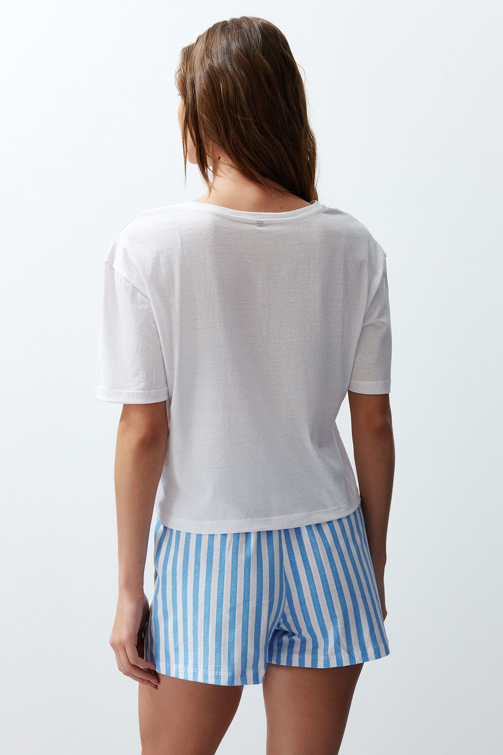 Trendyolmilla Kad?n Couple/Cift Cok Renkli %100 Pamuklu Ay?c?kl? Cizgili Sortlu Orme Pijama Tak?m? THMSS24PT00175  фото 18