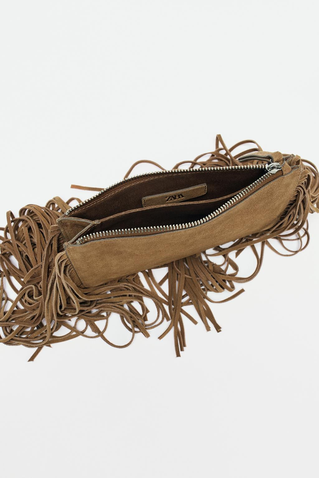 FRINGED SPLIT SUEDE MINI CROSSBODY BAG - Zara фото 6