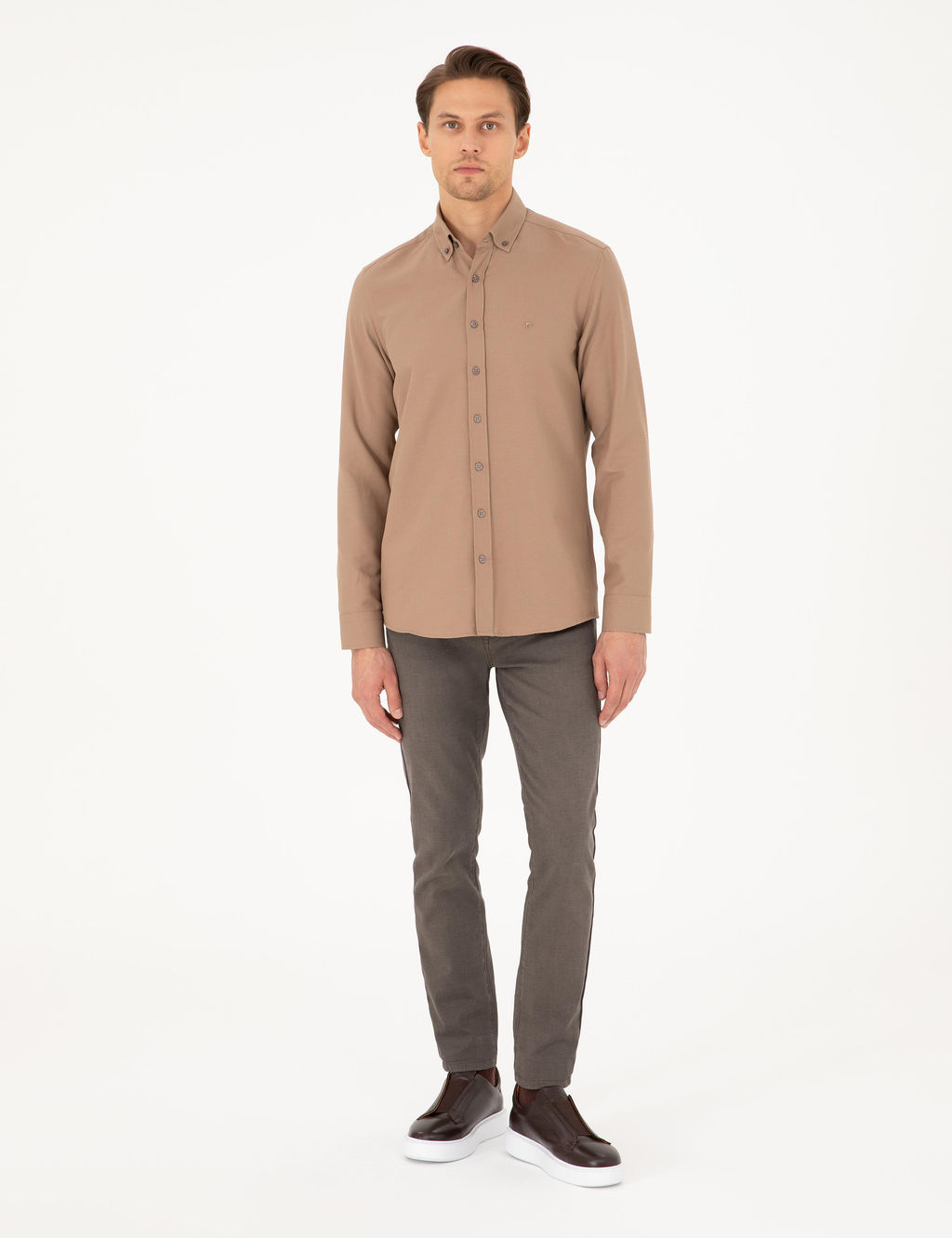 A__k Kahverengi Slim Fit Uzun Kollu G_mlek