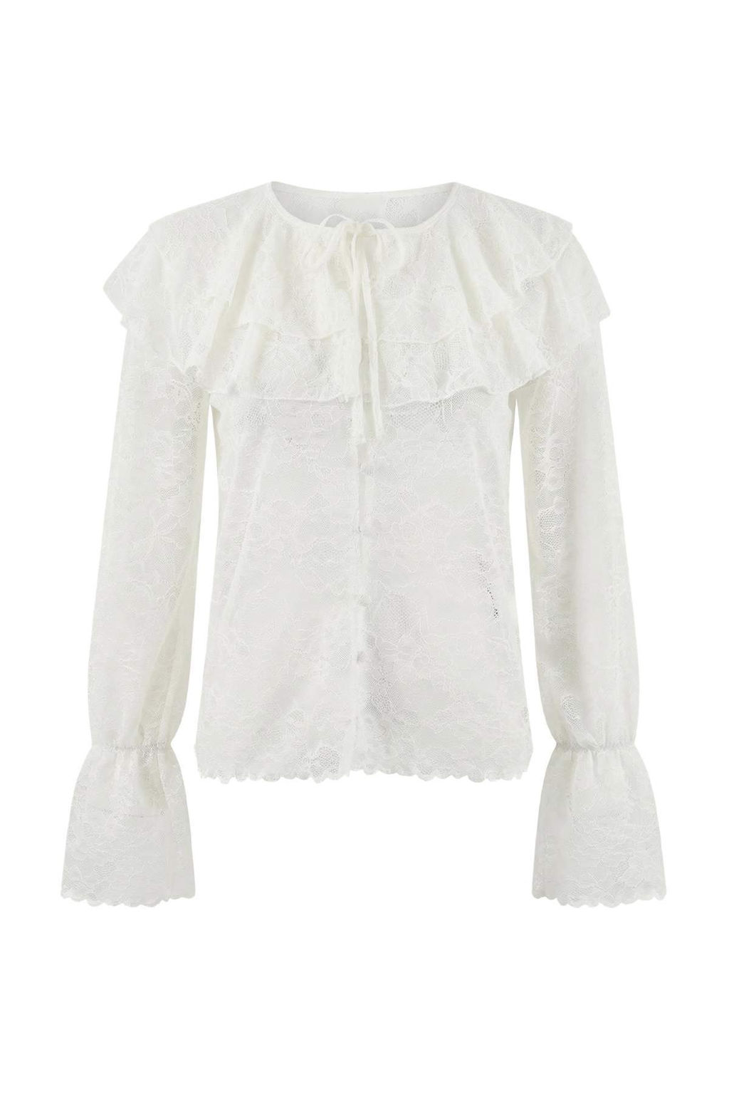 Beyaz F?rf?rl? Boho Astars?z Dantel Gomlek TPRSS26GO00002