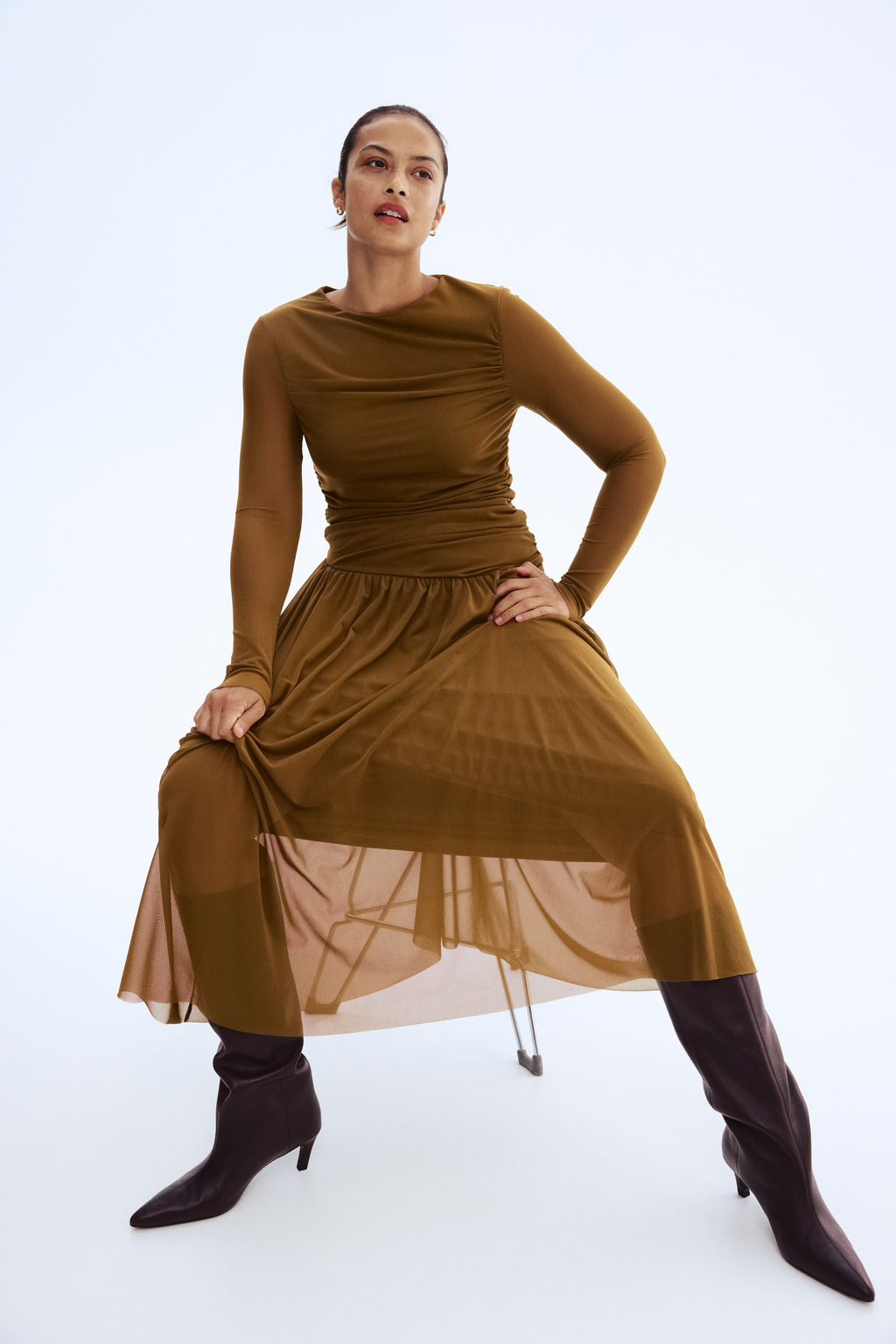 Vestido drapeado de malla - H&m фото 6