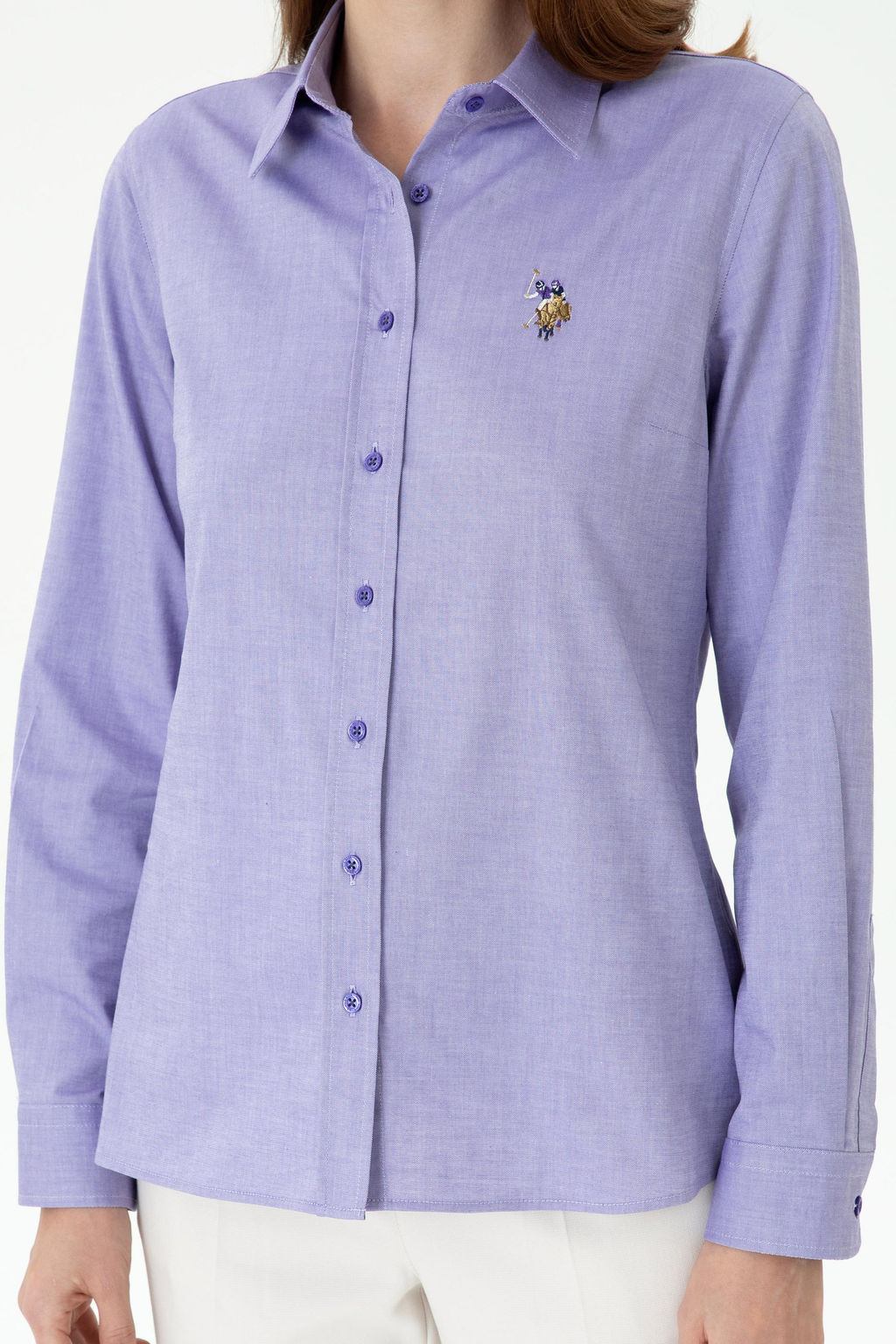 Женская фиолетовая базовая рубашка с длинным рукавом - U.s. polo assn фото 13
