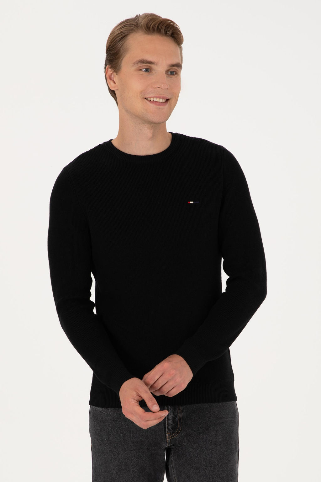 Erkek Slim Fit Bisiklet Yaka Siyah Basic Kazak - U.s. polo assn фото 3