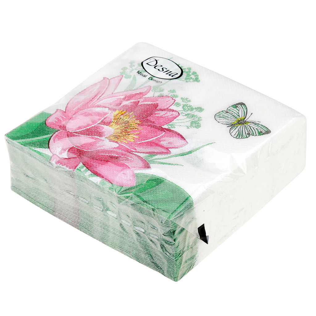 Салфетки бумажные Desna Design 24х24см, 1 слойные, 40 штук в упаковке, 100% целлюлоза, Водяная лилия (Россия) - Bouquet фото 2