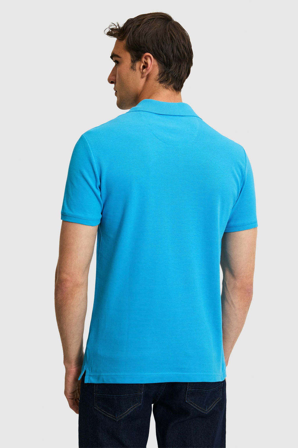 Erkek Slim Fit Polo Yaka Kobalt Mavi Basic Ti__rt