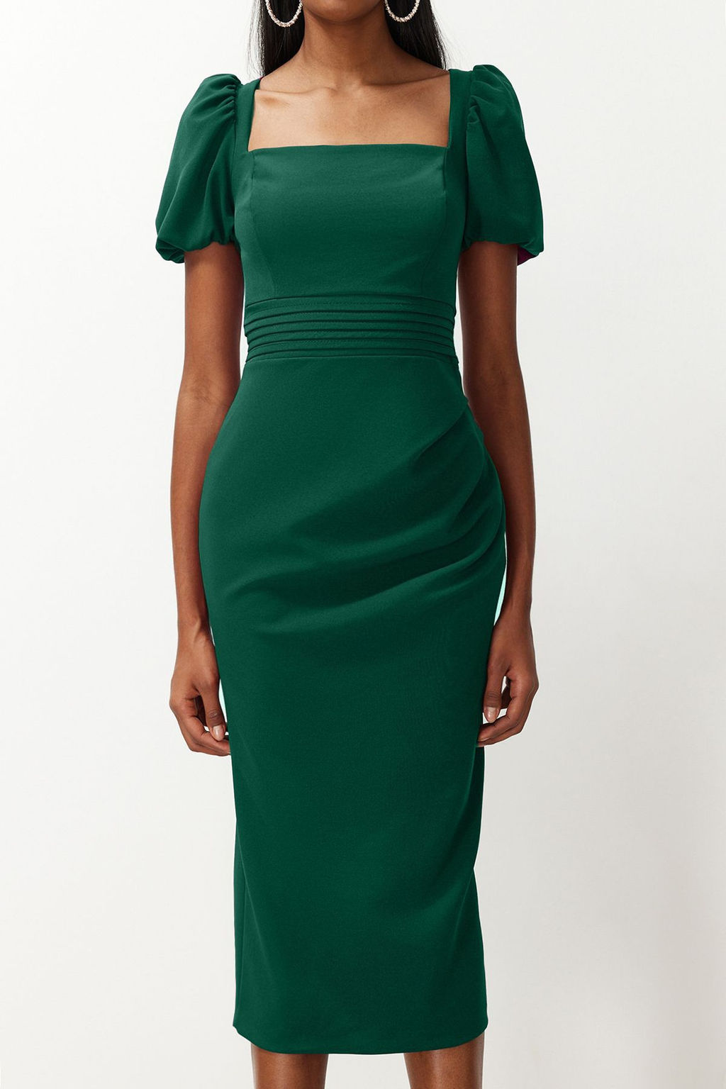 Zumrut Yesili Bel Detayl? Vucuda Oturan Dokuma Elbise TPRSS24EL00158