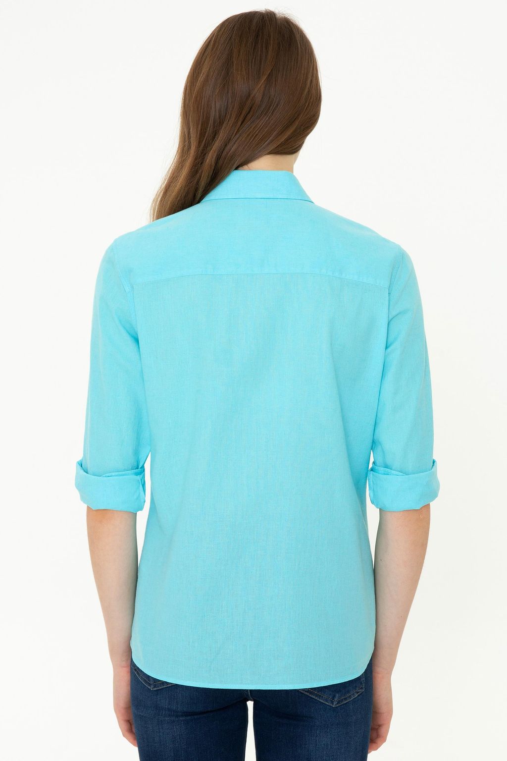 U. S. Polo Assn Женская базовая рубашка из льна с длинным рукавом бирюзового цвета - U.s. polo assn фото 5