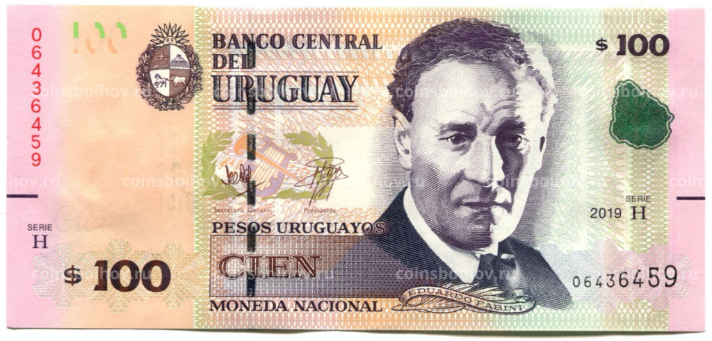 Банкнота 100 песо 2019 года Уругвай