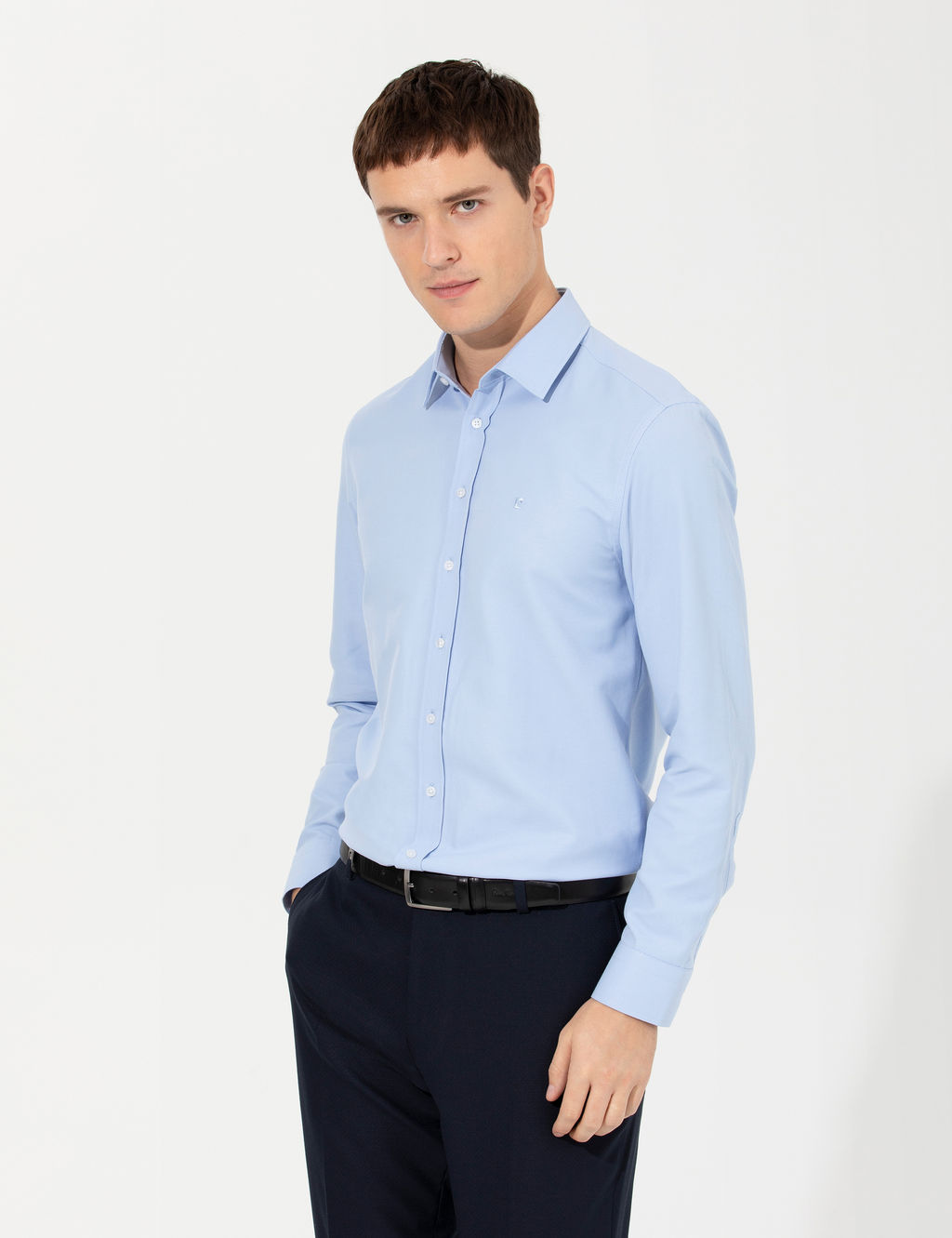 Koyu Mavi Slim Fit Oxford G_mlek