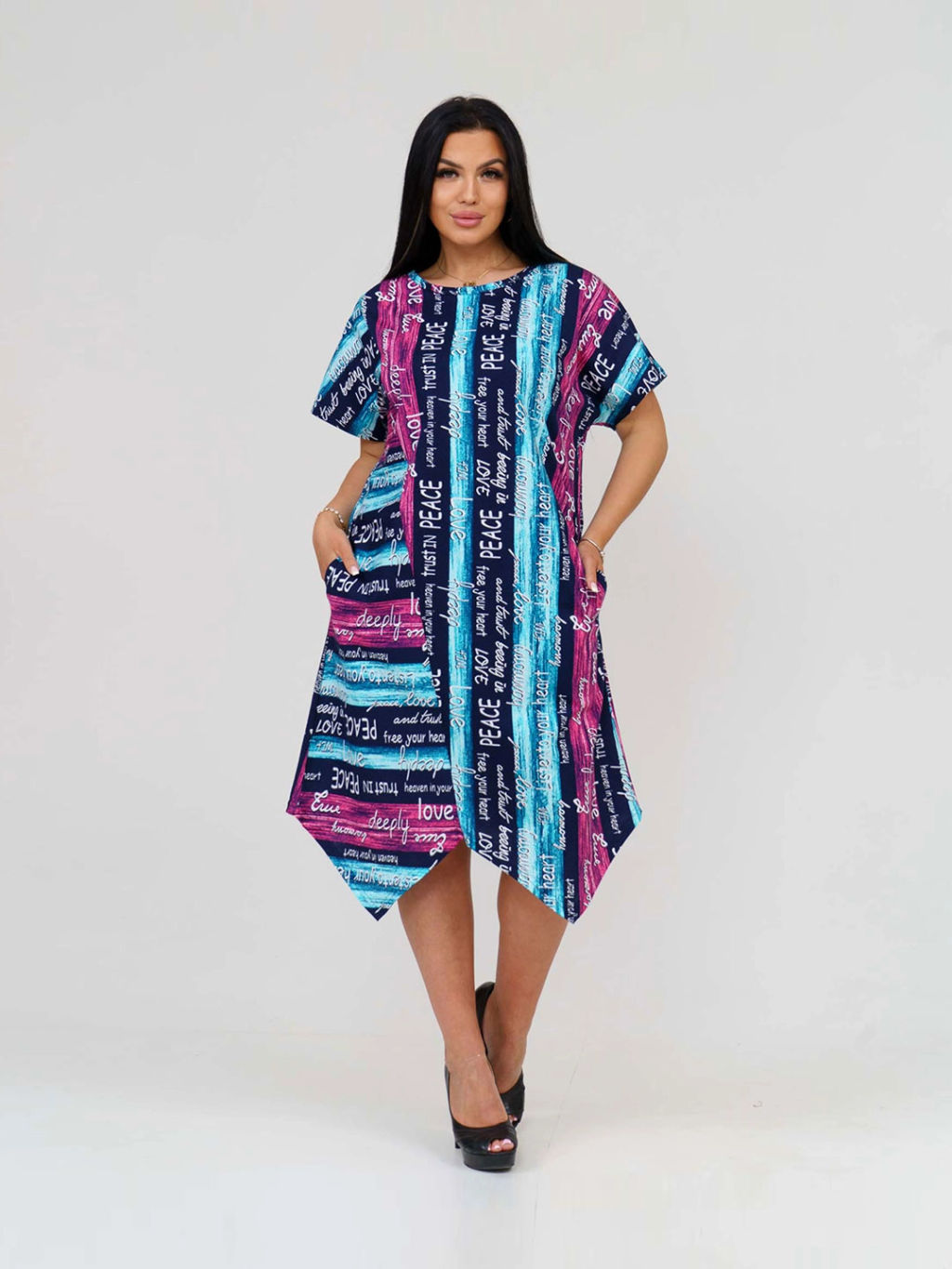 Платье женское, цвет зеленый голубой розовый