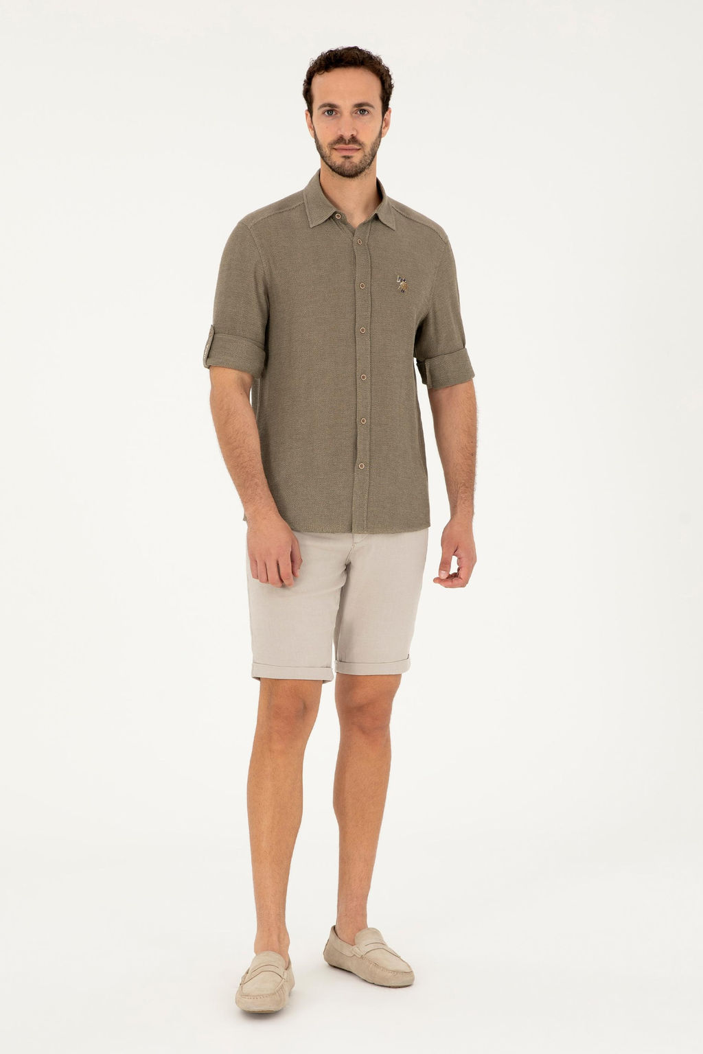 U. S. Polo Assn / Мужская рубашка цвета хаки с длинным рукавом - U.s. polo assn фото 4