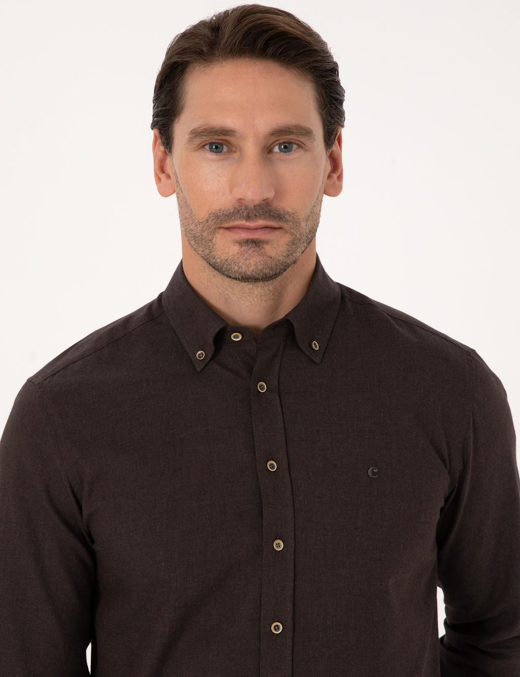 Koyu Kahverengi Slim Fit %100 Pamuk Yakas_ D__meli Flanel G_mlek - Cacharel фото 2