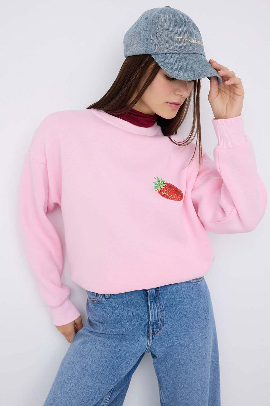 Teen Ac?k Pembe Cilek Bask?l? Ici Polarl? Orme Sweatshirt TWOAW26SW00196 - Trendyolmilla фото 6