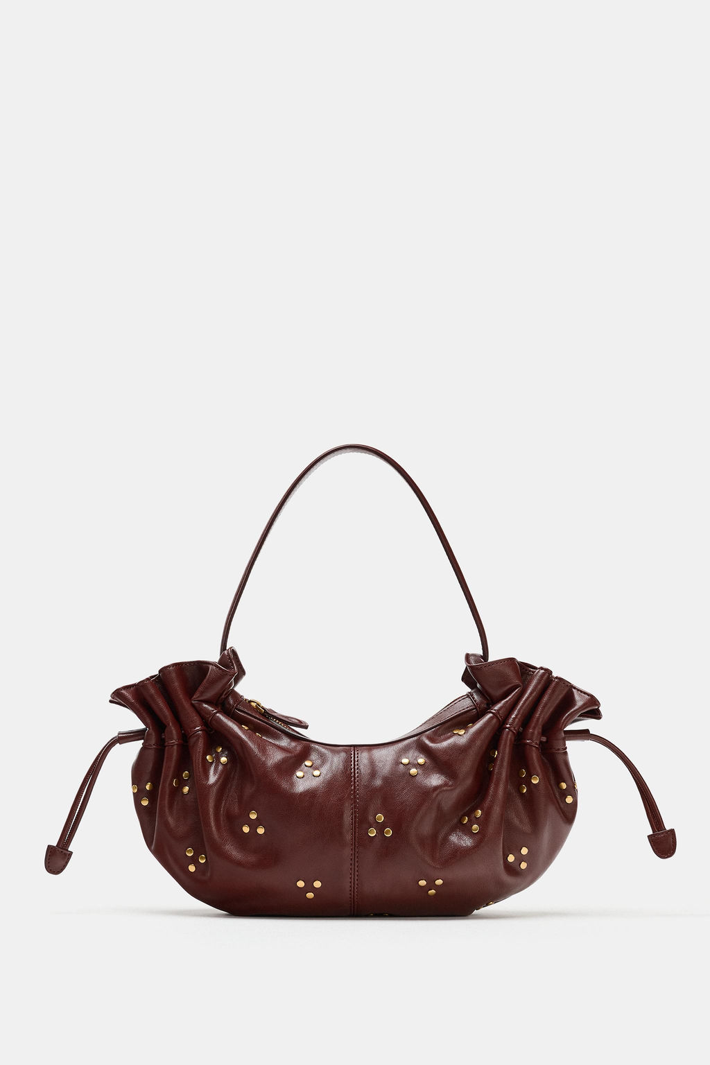 BOLSO HOMBRO TACHAS FRUNCIDO / Rojo Burdeos