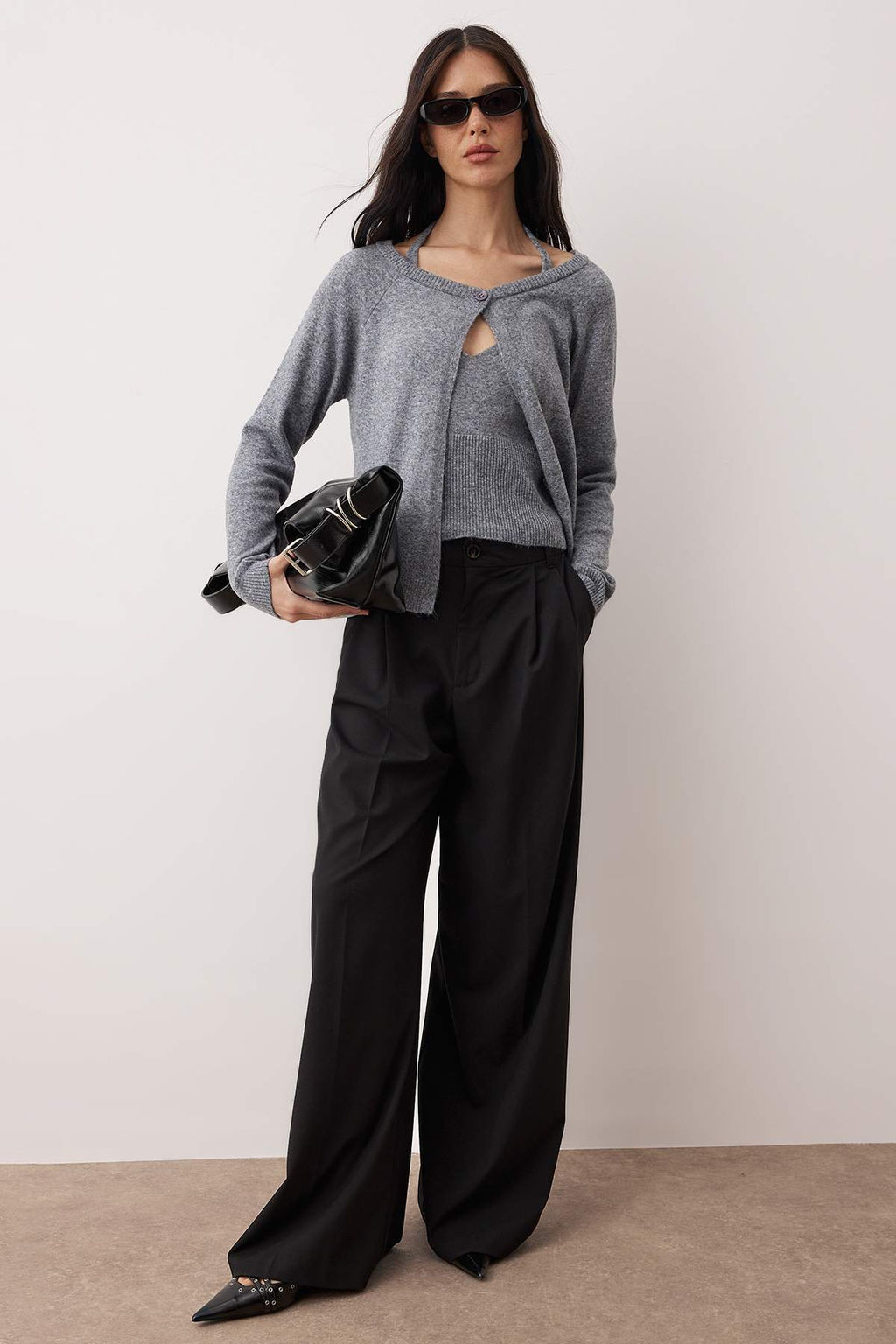 Gri Kay?k Yaka Yumusak Dokulu 2li Bluz-H?rka Triko H?rka TWOAW26HI00272 - Trendyolmilla фото 4