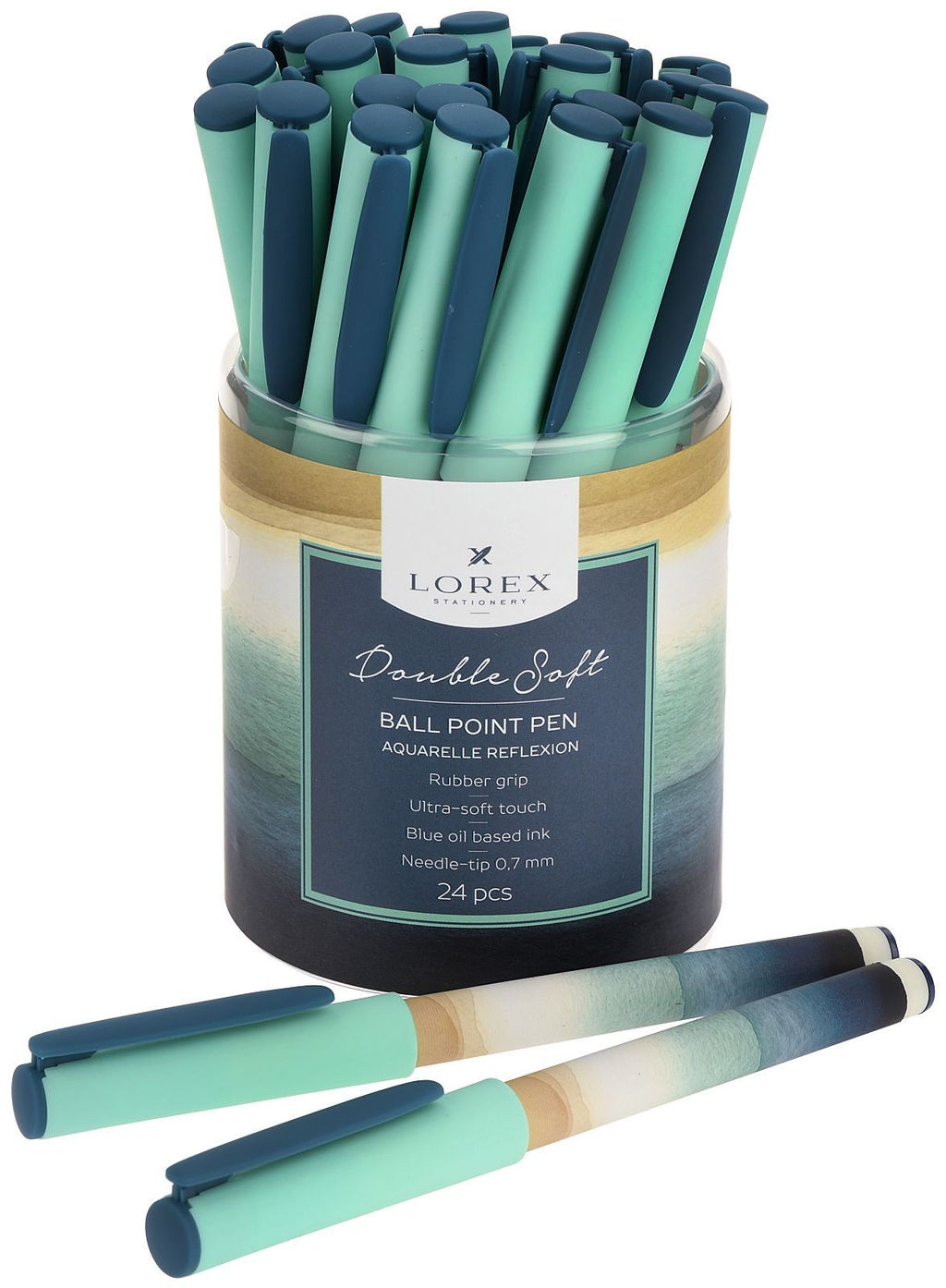 Ручка масляная LOREX AQUARELLE REFLEXION DOUBLE SOFT синяя 0,7 мм, синий круглый корпус, п...