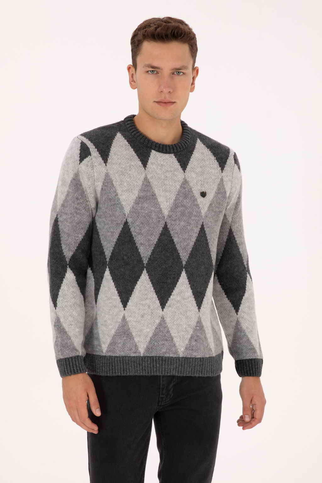 Erkek Comfort Fit Bisiklet Yaka Baklava Desenli Antrasit Kazak - U.s. polo assn фото 8