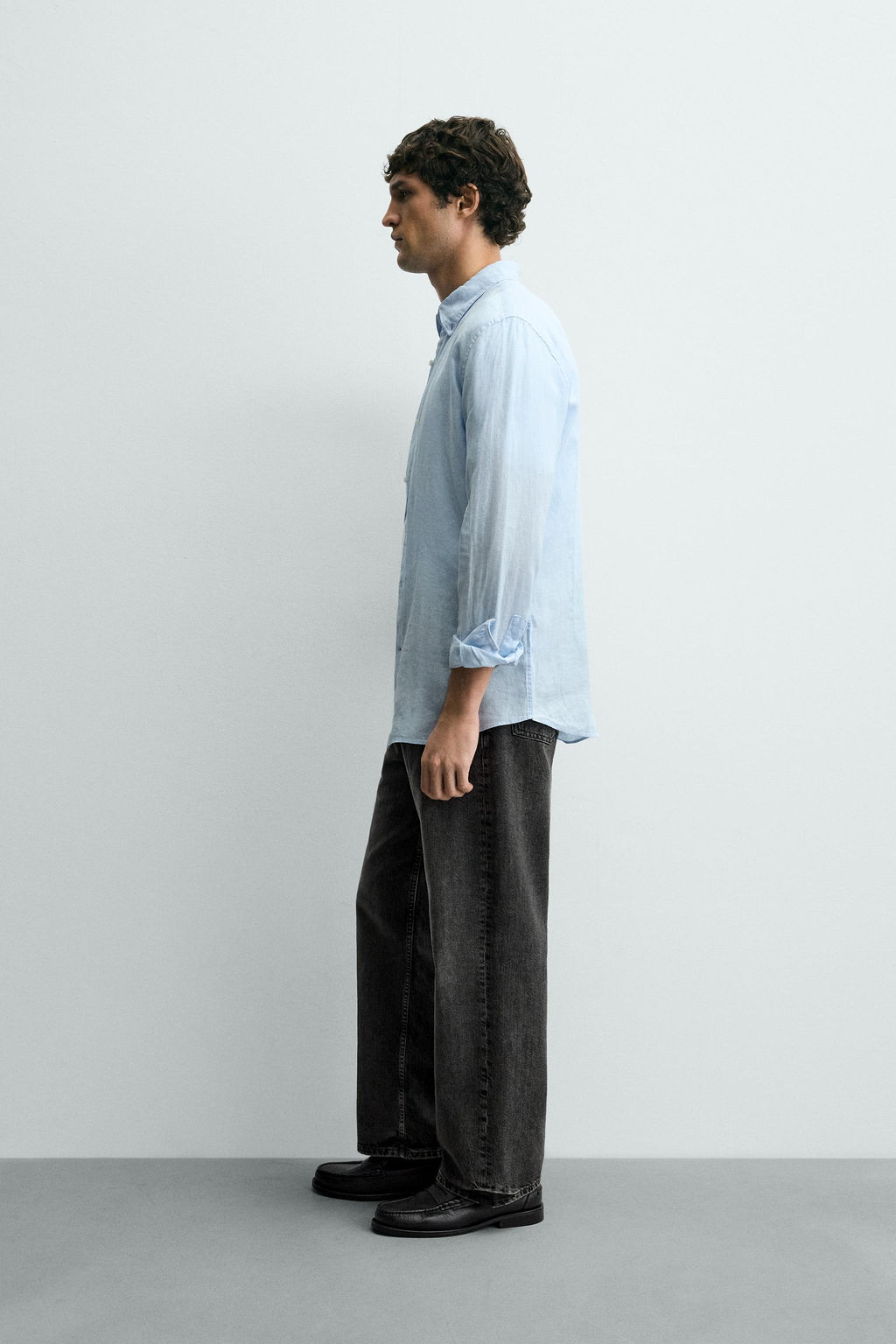 CAMISA REGULAR FIT 100% LINO / Celeste - Zara фото 4