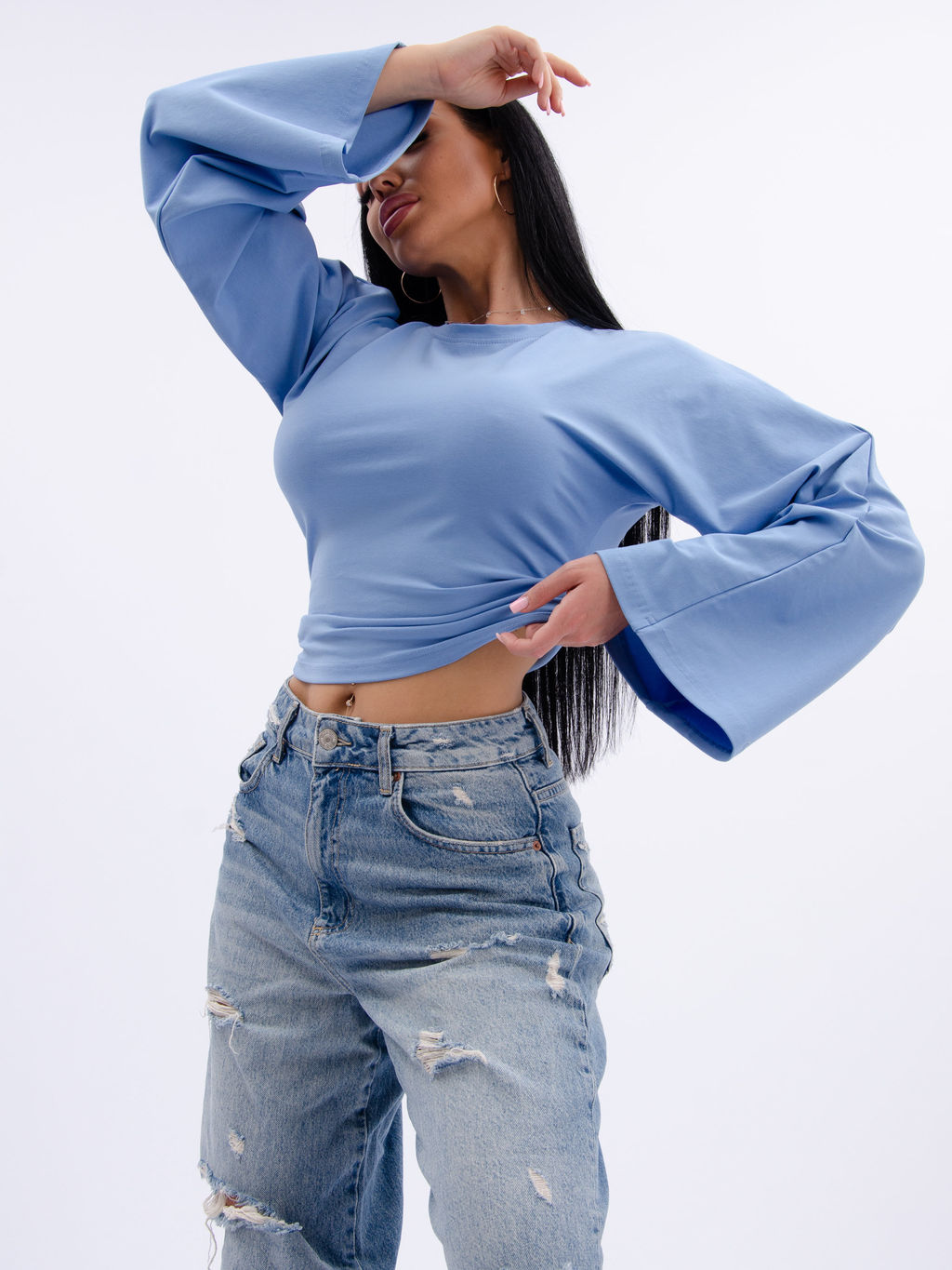 Лонгслив "Аида 3" голубой, кулирка с лайкрой