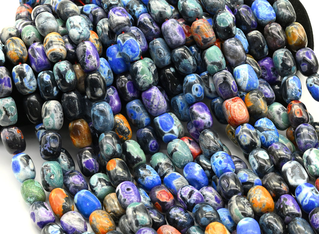 Бусины из агата тонированного бочонок 13*18мм цв.ассорти, 39см, 20 бусин Радуга камня