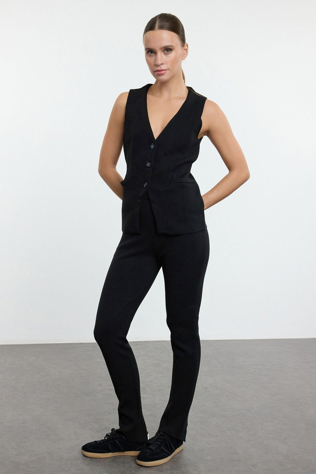 Siyah Premium Iplik/Ozel Iplik Triko Alt-Ust Tak?m TWOAW25AU00003 - Trendyolmilla фото 6