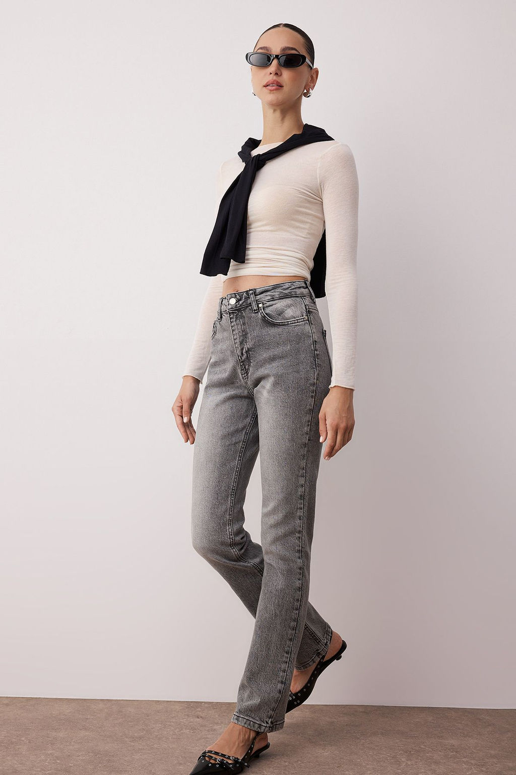 TRENDYOLMILLA Ac?k Mavi More Sustainable Yuksek Bel Flare Jeans TWOAW23JE00657 фото 14