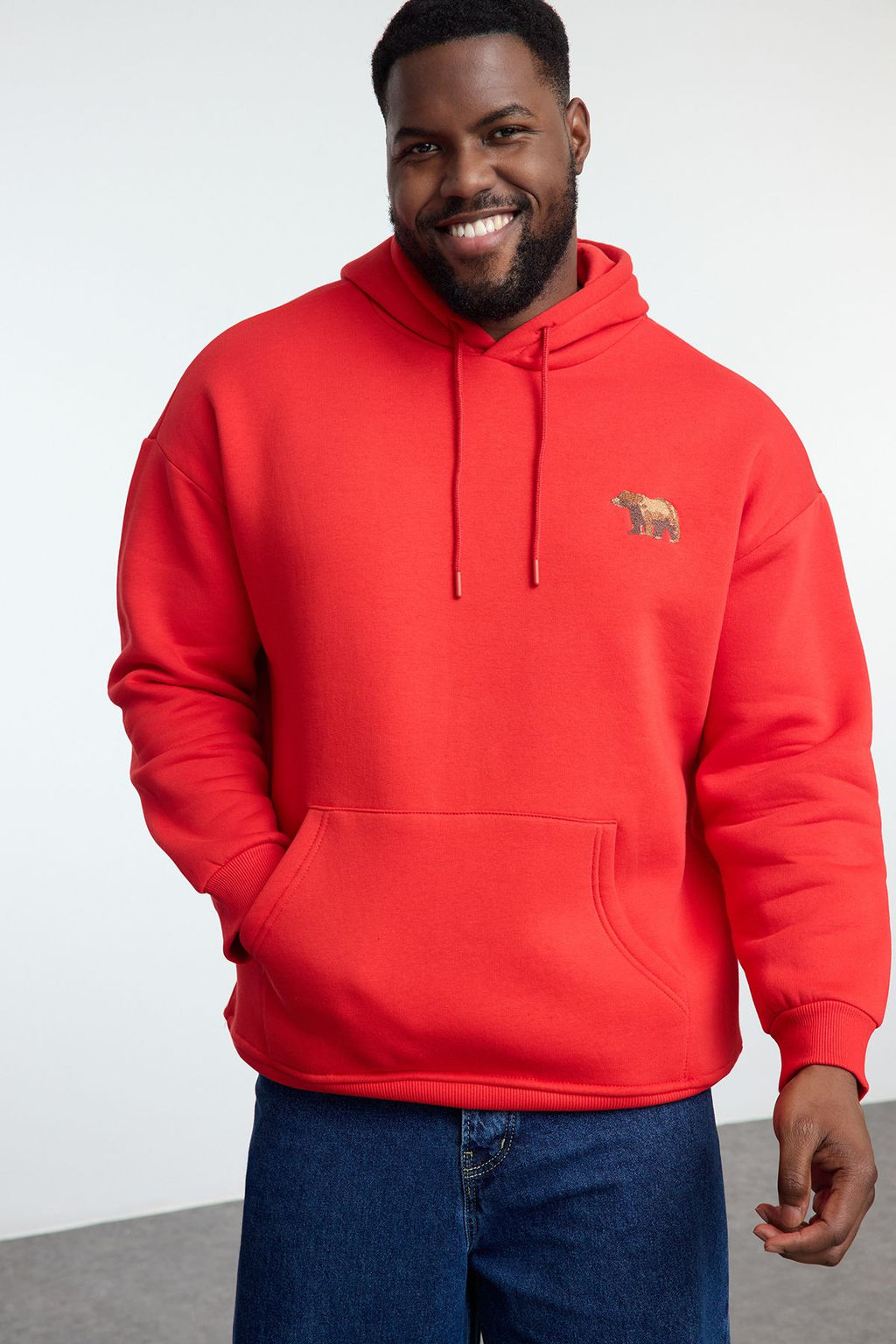TRENDYOL MAN Buyuk Beden K?rm?z? Oversize/Genis Kesim Kapusonlu Ici Polarl? Sweatshirt TMNAW25AO00005 - Trendyolmilla фото 2