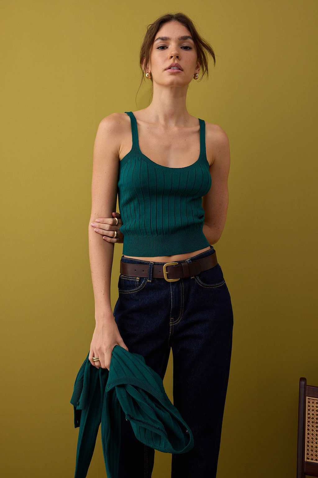 Koyu Yesil 2li Basic Triko H?rka-Bluz Tak?m TWOAW26HI00213