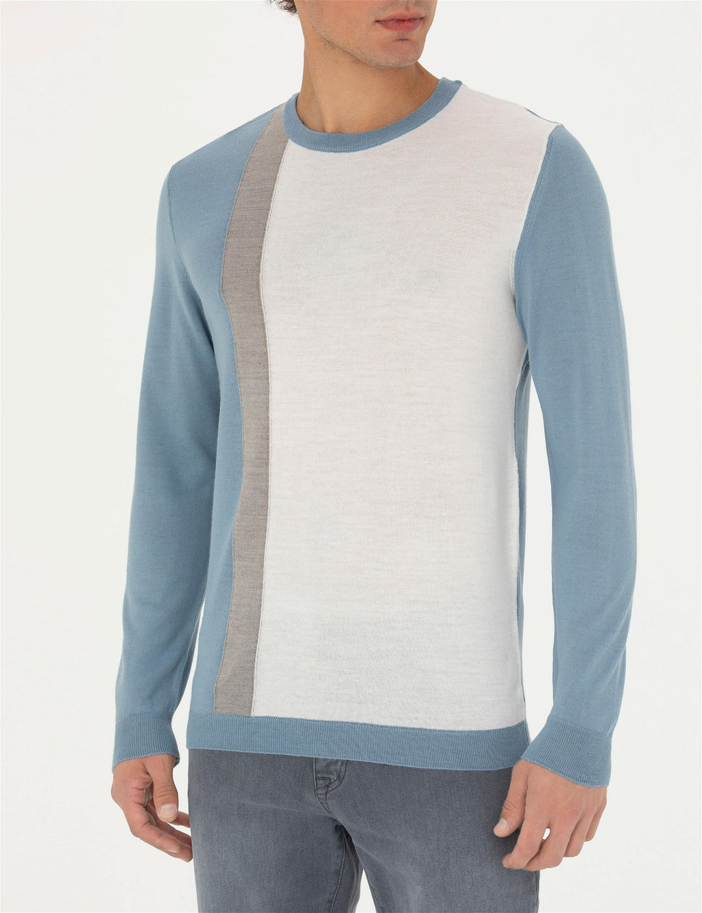 Koyu Mavi Slim Fit Bisiklet Yaka Y_n Kar___ml_ Triko Kazak