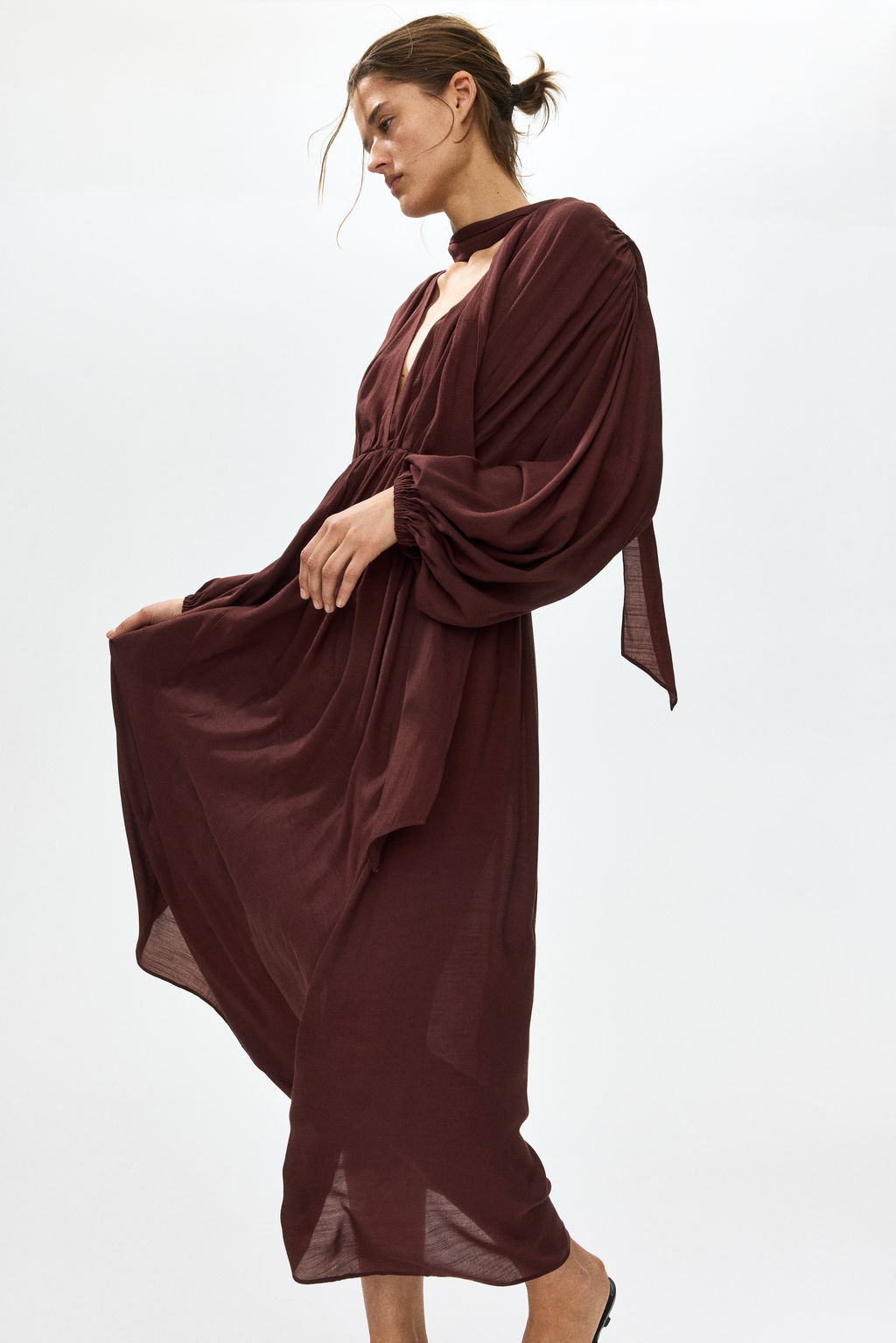 Vestido con mangas globo y fular decorativo - H&m фото 6