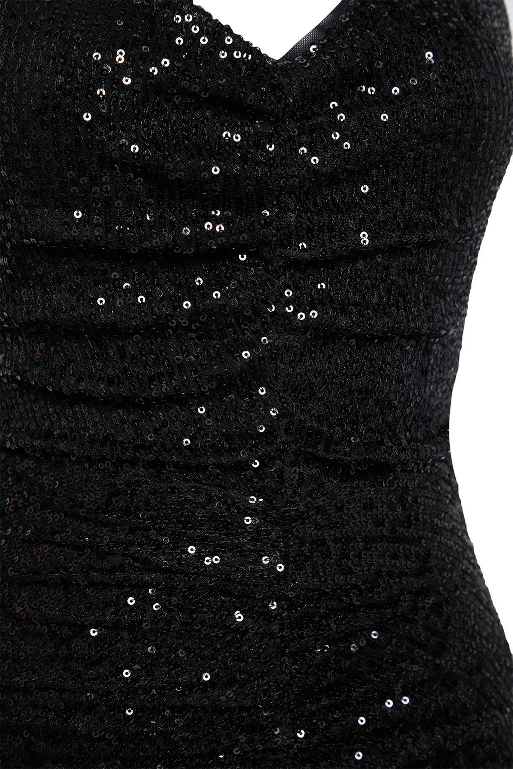TRENDYOLMILLA Siyah V Yaka Payet Orme S?k Elbise TPRSS25EL00046  фото 4