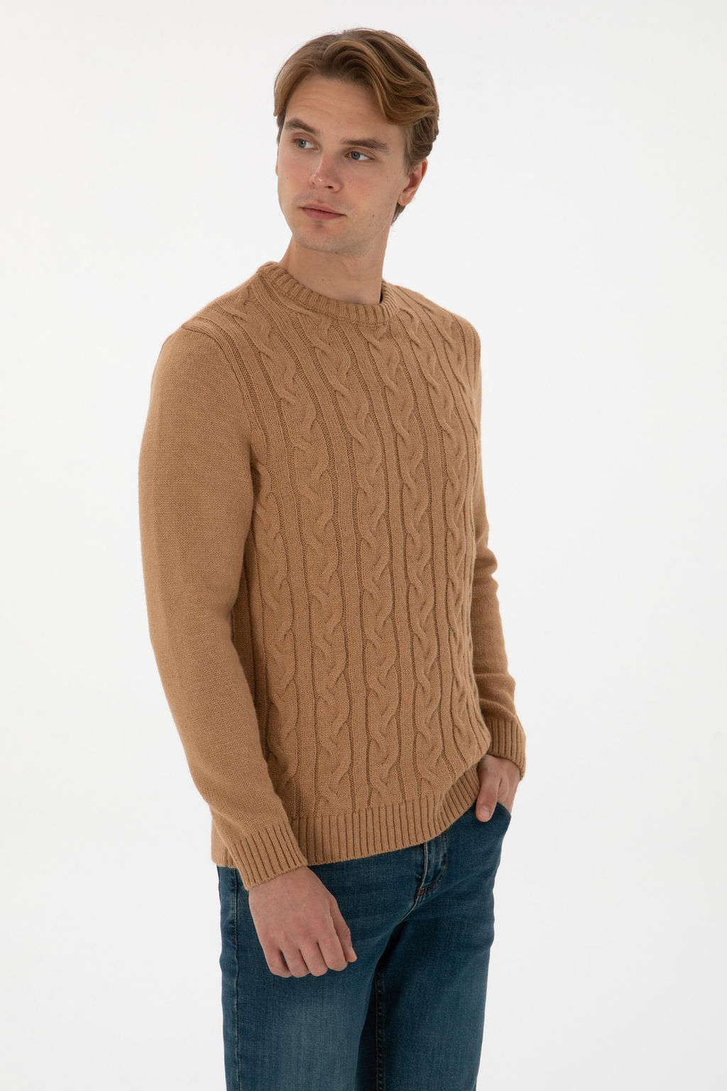 Erkek Regular Fit Bisiklet Yaka Camel Kazak - U.s. polo assn фото 3