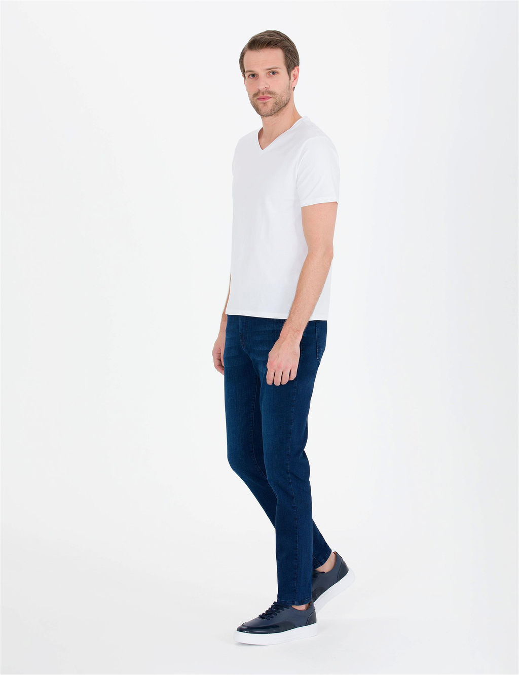 Beyaz Slim Fit V Yaka Basic Ti__rt - Pierre cardin фото 4
