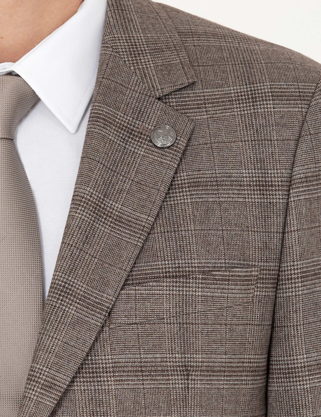 A__k Kahverengi Slim Fit Ekose Tak_m Elbise
