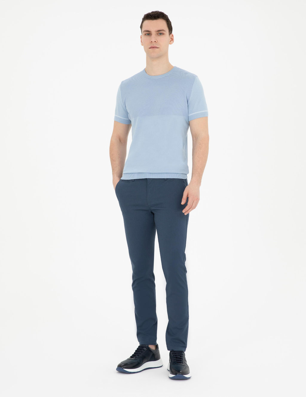 Mavi Slim Fit Bisiklet Yaka Triko Ti__rt