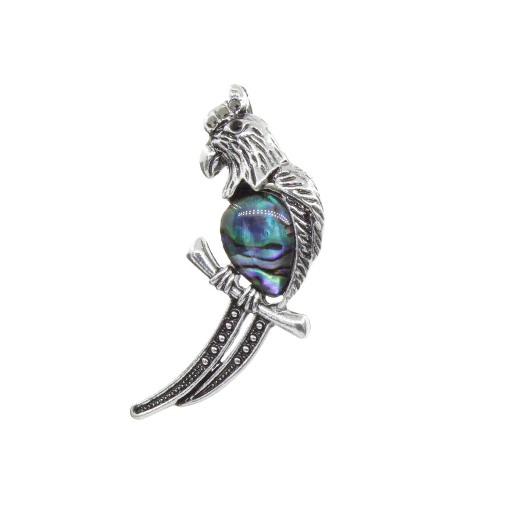 Брошь "Попугай на веточке" со вставкой из гелиотиса