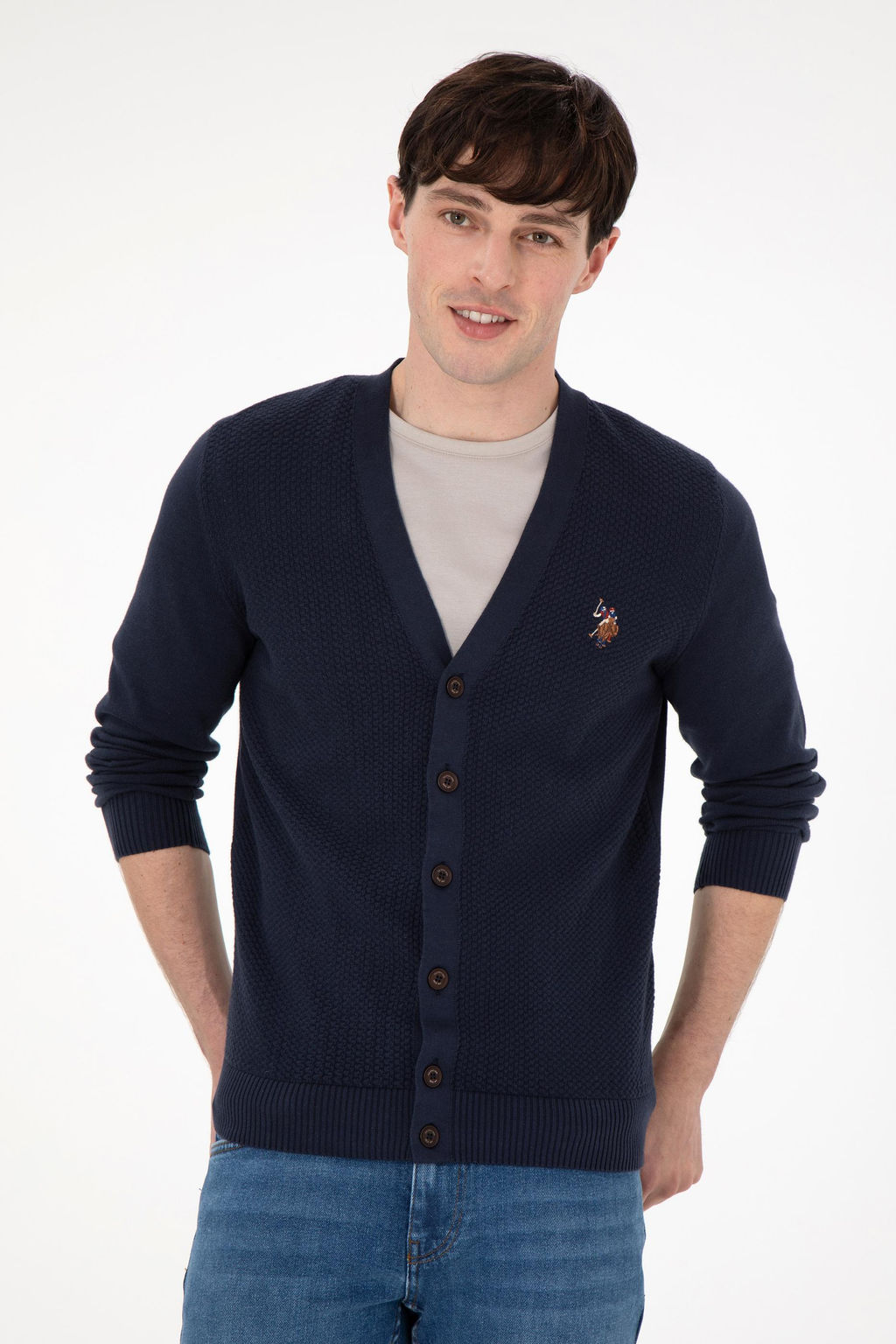 Мужской темно-синий базовый трикотажный кардиган Неожиданная скидка в корзине - U.s. polo assn фото 3