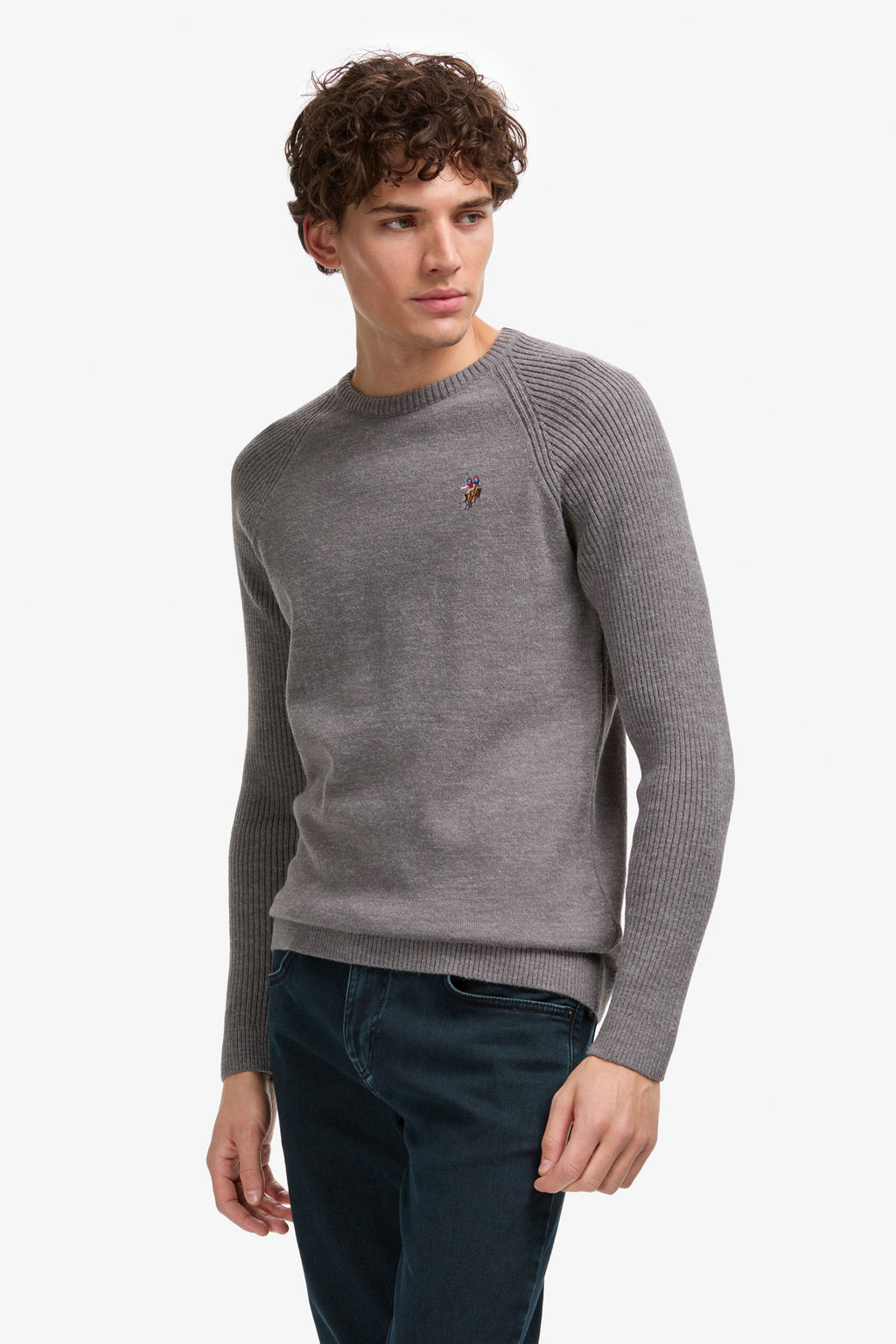 Erkek Regular Fit Bisiklet Yaka Gri Kazak - U.s. polo assn фото 3