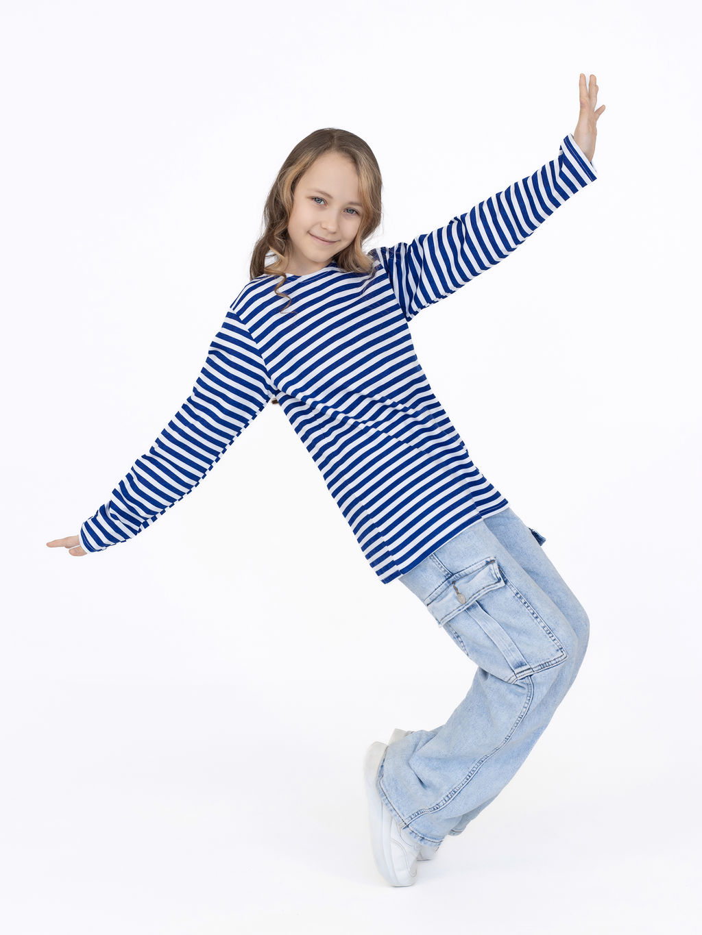 Тельняшка лонгслив детская васильковая полоска