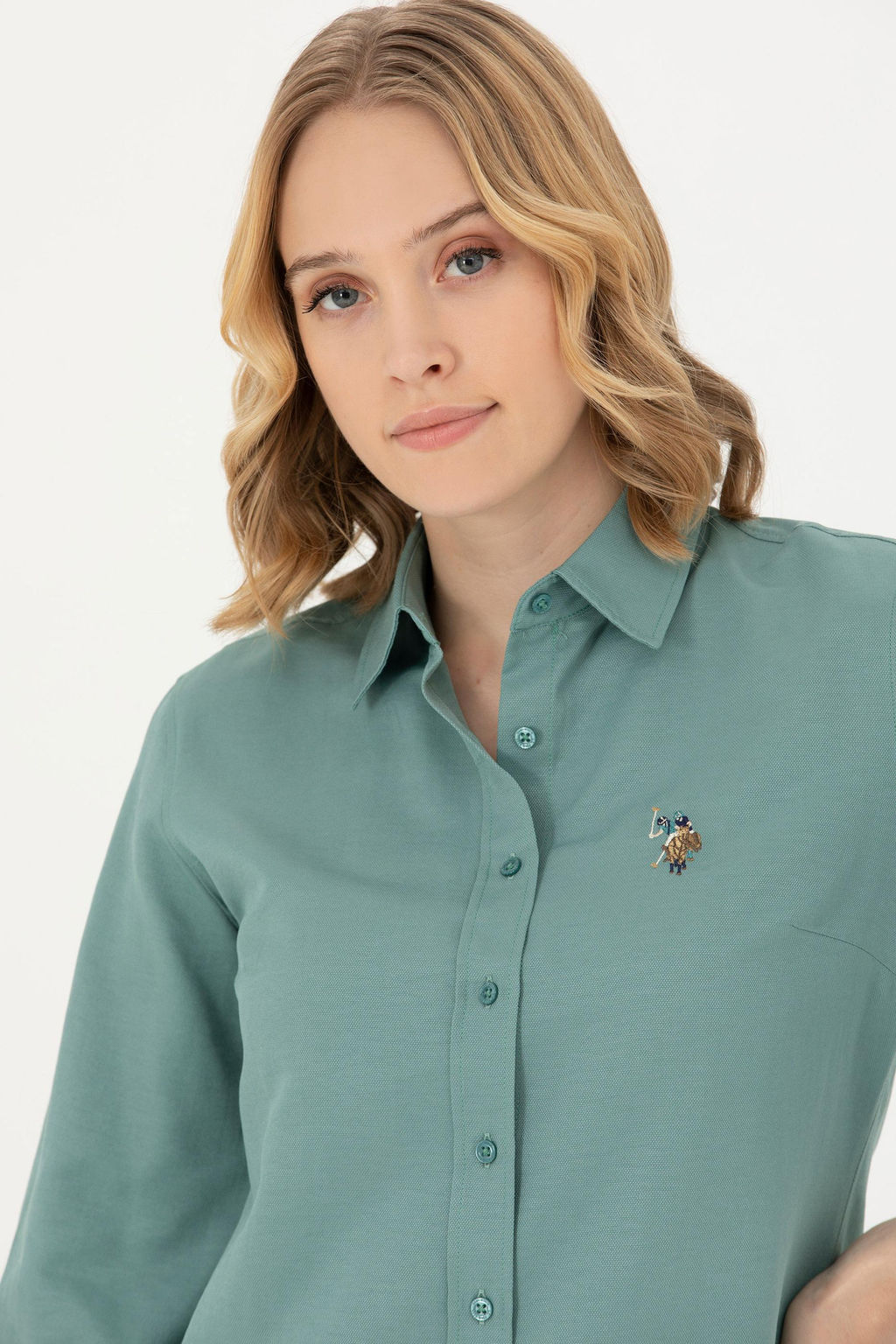 Женская мятная базовая рубашка с длинным рукавом - U.s. polo assn фото 16