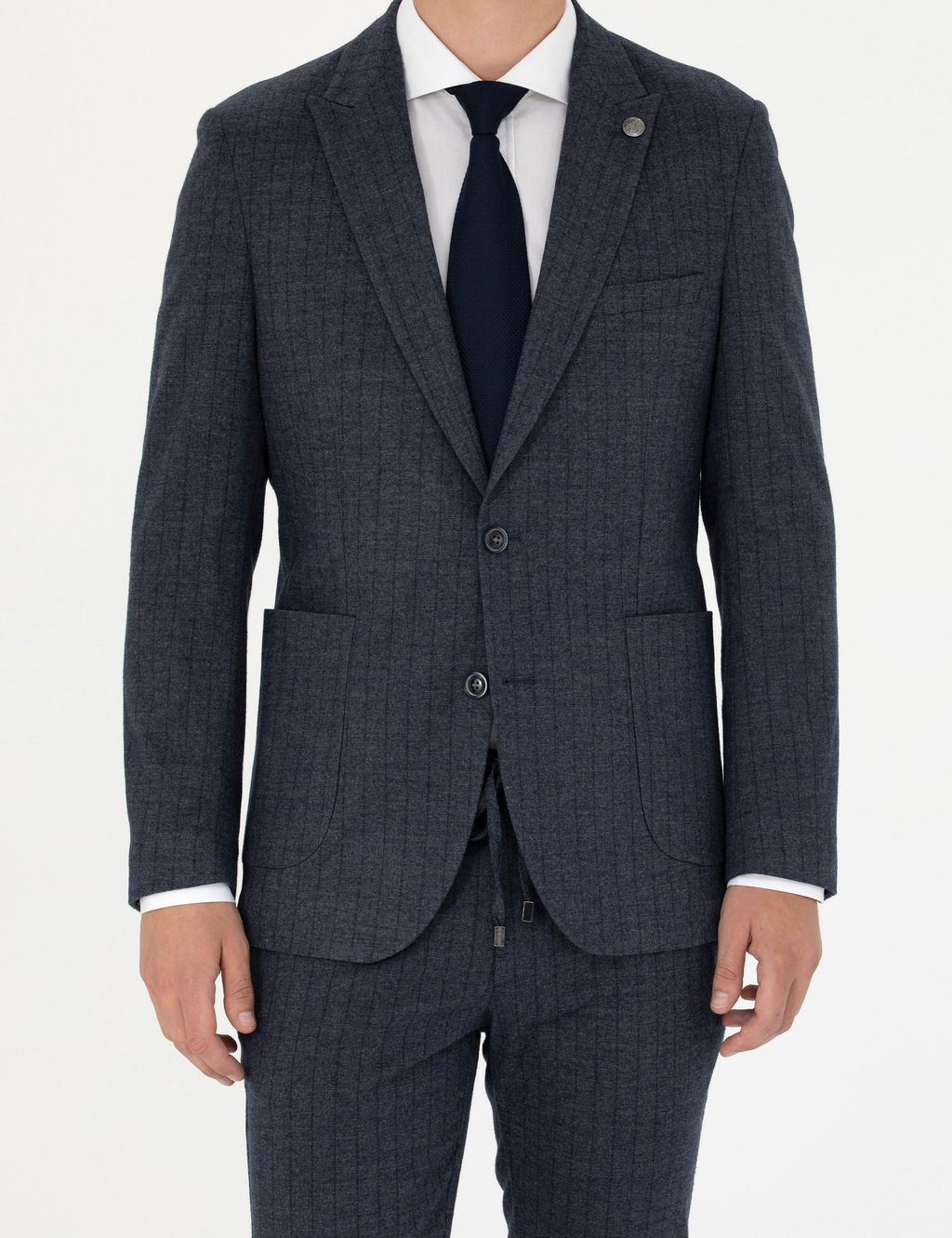 Lacivert Ekstra Slim Fit _izgili Tak_m Elbise