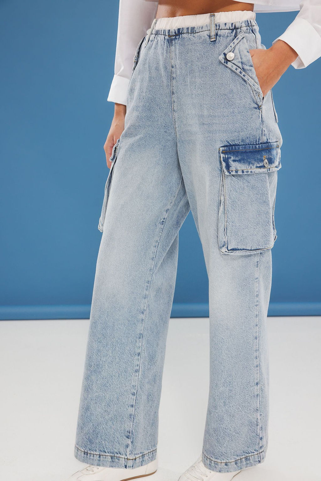 Mavi Kargo Cep Detayl? Boxer Kemerli Yuksek Bel Wide Leg Jeans TWOSS25JE00185 - Trendyolmilla фото 4