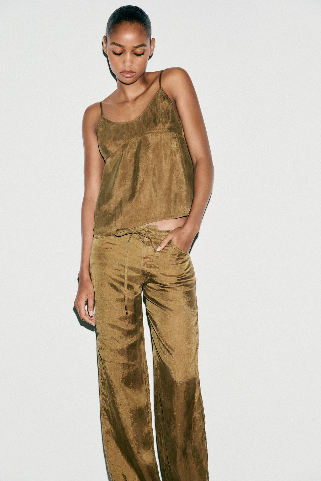 TIE WAIST PYJAMA TROUSERS - Zara фото 3