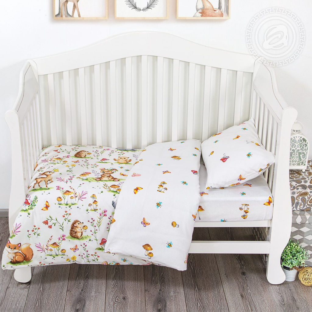 Лесные друзья Детский/Пододеяльник: 1 шт. - 147*112; Простыня: 1 шт. - 150*110; Наволочка: 1 шт. - 40*60; Поплин ясельный
