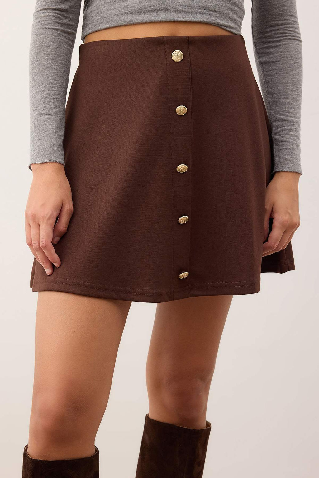 Siyah A line/Can Kesim Dugmeli Orme Mini Etek TWOAW26ET00085 - Trendyolmilla фото 7