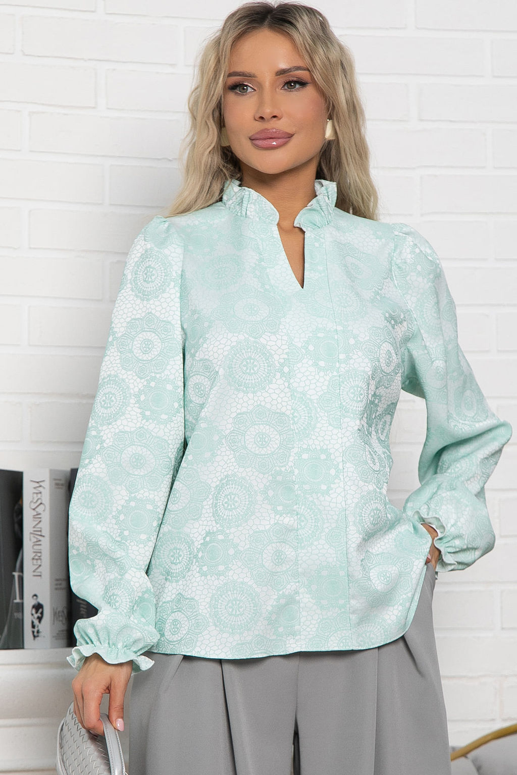 Блуза Доменика (бело-мятная) Б15017-18М