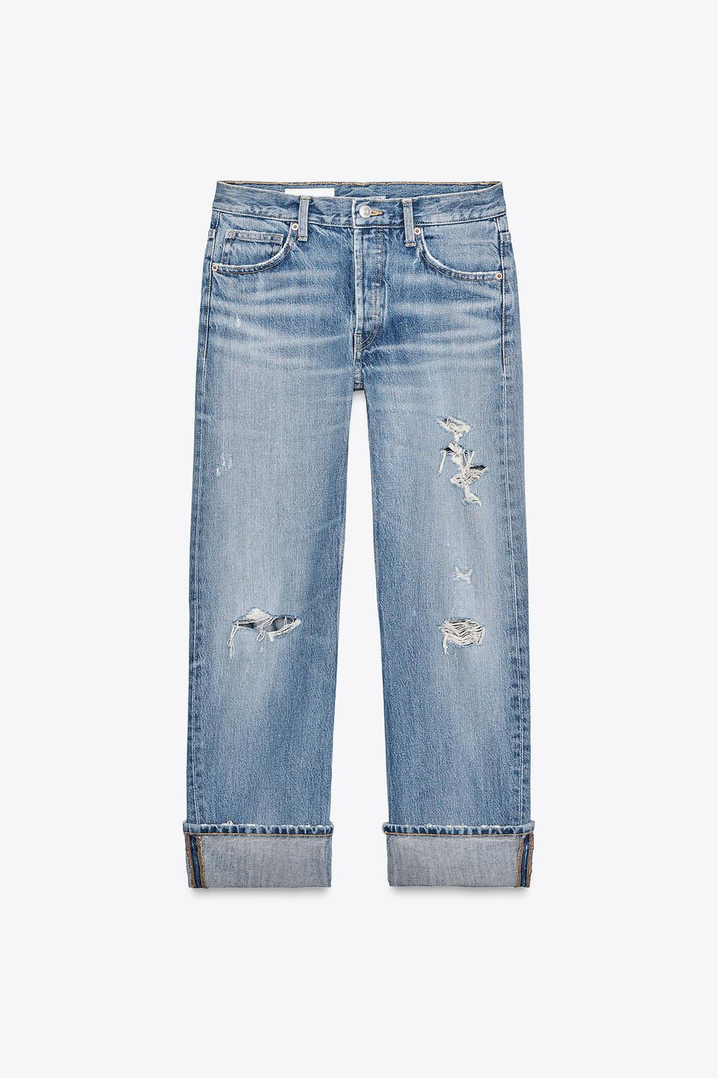 TRF RIPPED STRAIGHT-LEG MID-WAIST JEANS - Zara фото 6