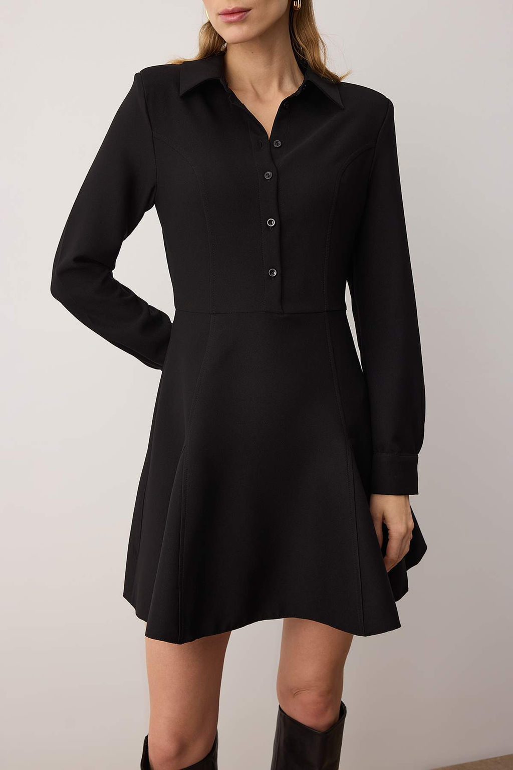 Siyah Mini Dokuma Elbise TWOAW26EL00305