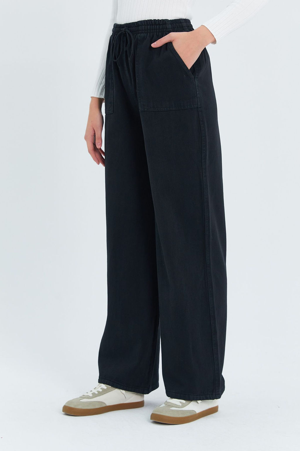 Siyah Cep Detayl? Kot Gorunumlu Wide Leg/Genis Paca Dokuma Pantolon TWOSS25PL00076